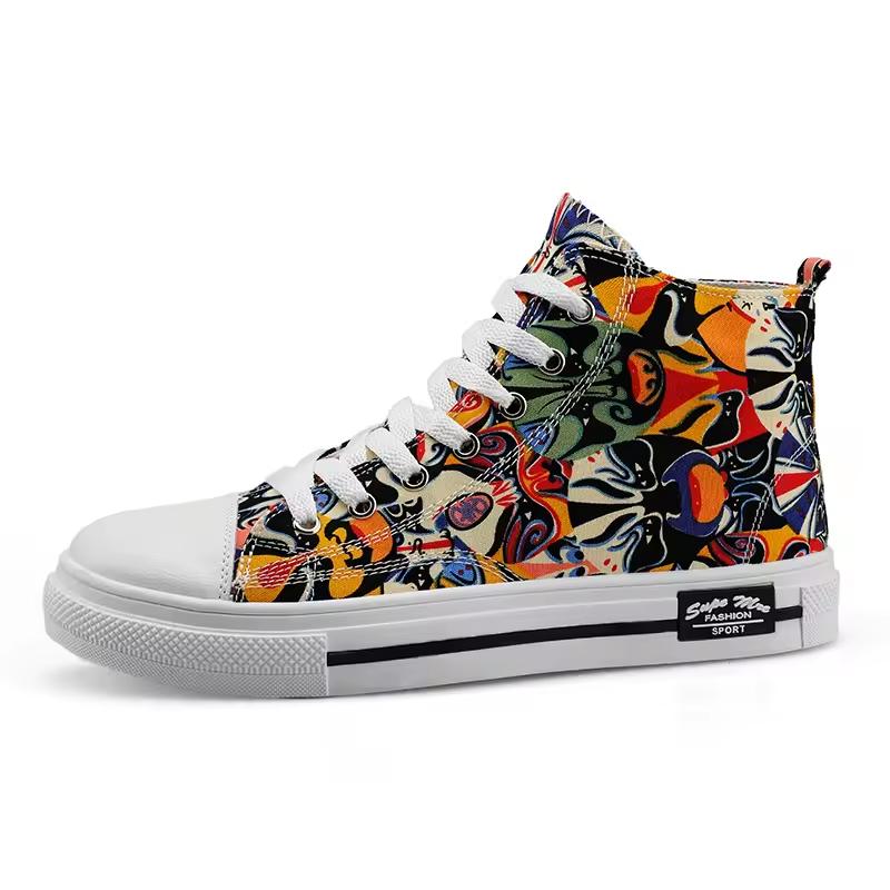 Street Style Canvas Sneakers with Graffiti Print