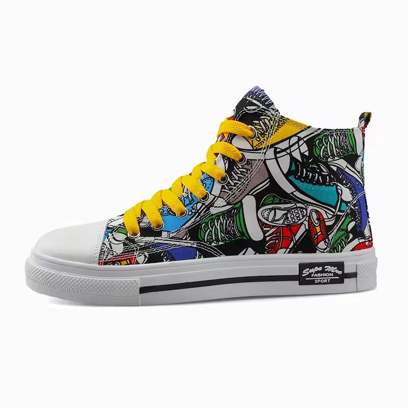 Street Style Canvas Sneakers with Graffiti Print