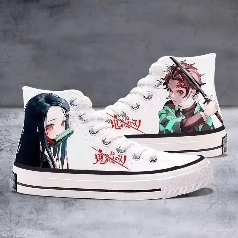 Unisex Demon Slayer Canvas Shoes - Nezuko & Tanjiro Design