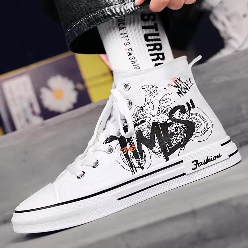 Retro Motorcycle High-Top Canvas Sneakers