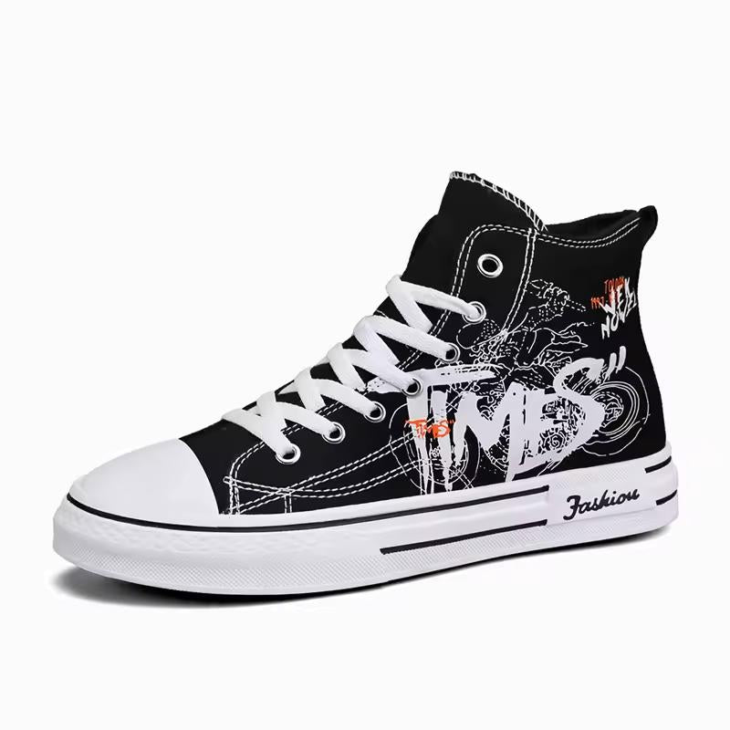 Retro Motorcycle High-Top Canvas Sneakers