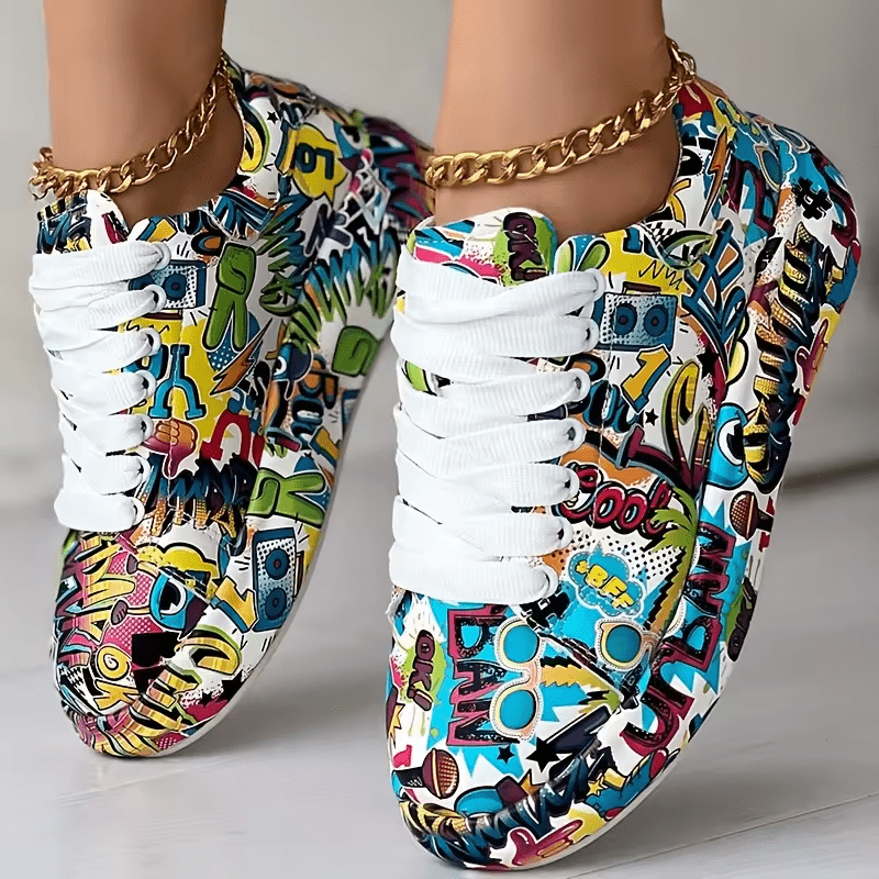 Retro Graffiti Low-Top Platform Sneakers