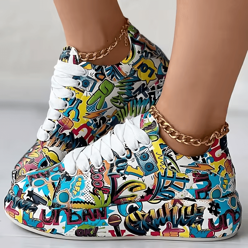 Retro Graffiti Low-Top Platform Sneakers