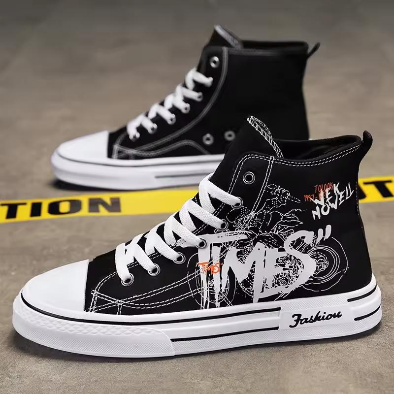 Retro Motorcycle High-Top Canvas Sneakers