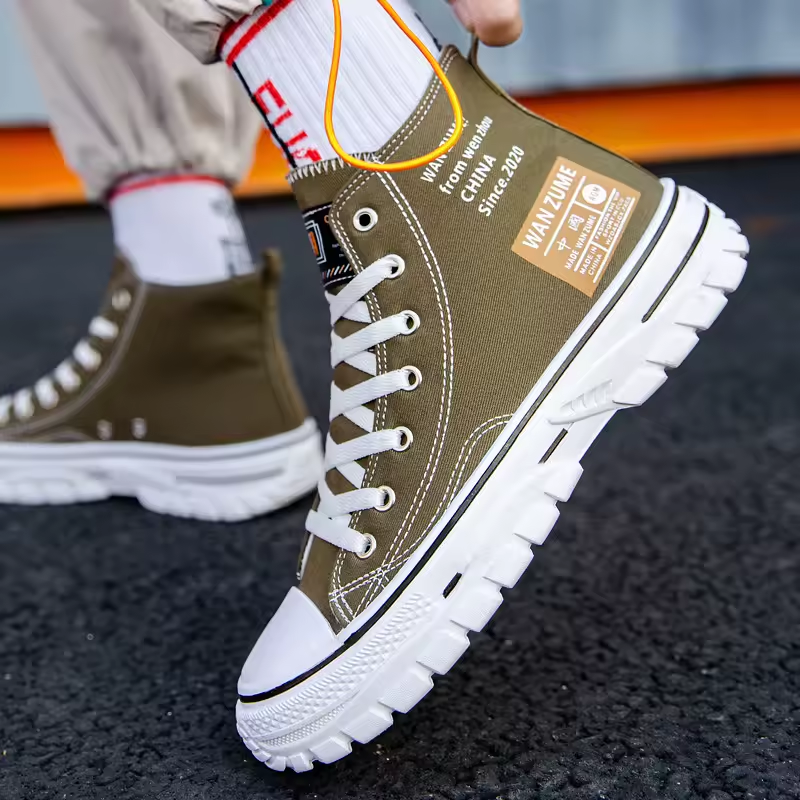 Retro High-Top Canvas Sneakers with Chunky Sole